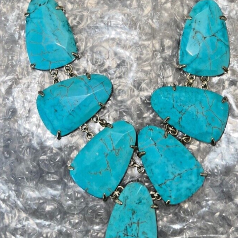 Kendra Scott Harlie Statement Necklace Veined Turquoise Gold Tone NEW!